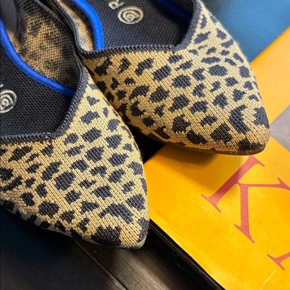 Rothy's Black and Tan Leopard Flats pointy toe - Picture 6 of 7